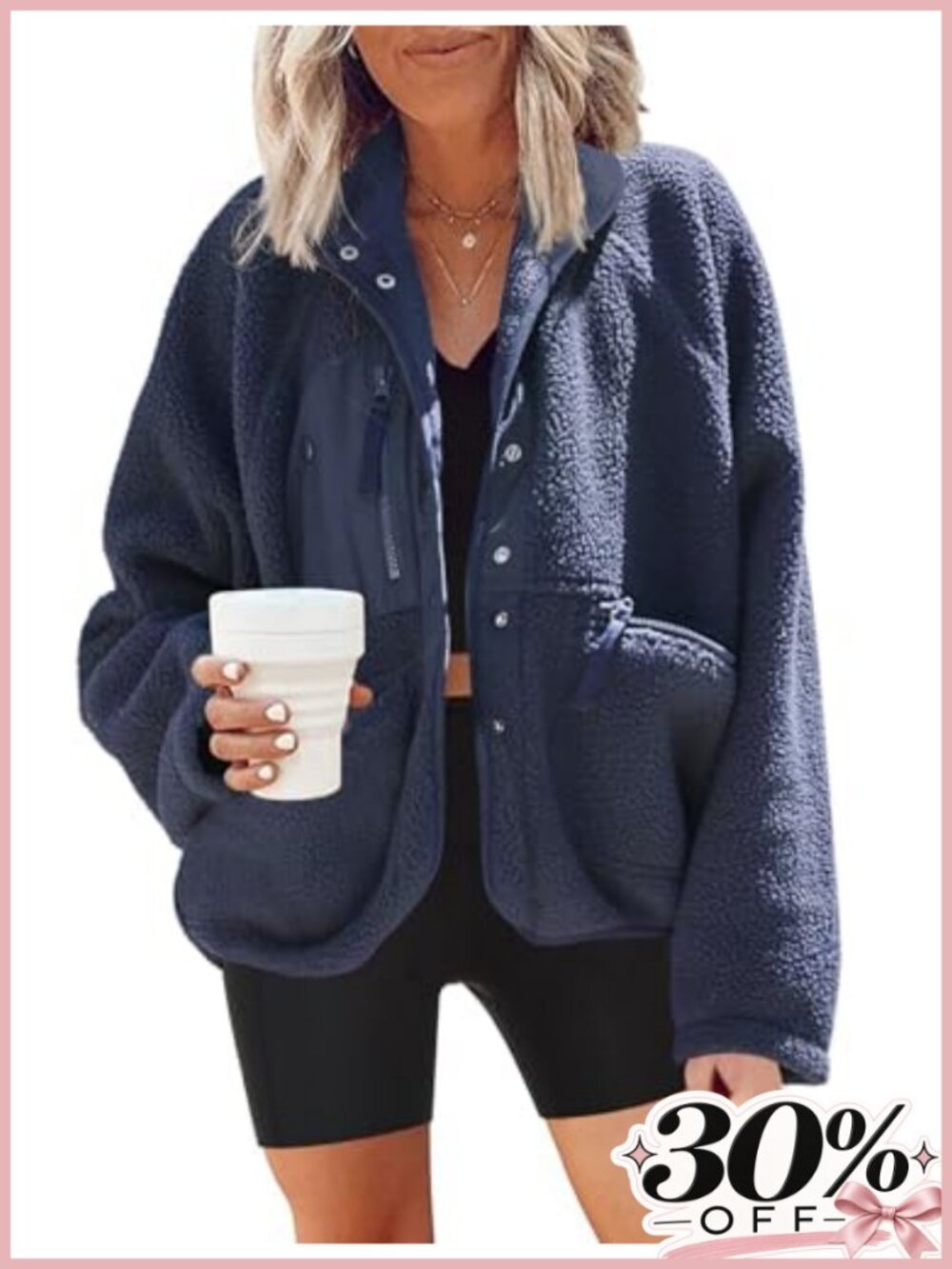 Nirovien Fuzzy Fleece Button Down Sherpa Jacket Womens Oversized